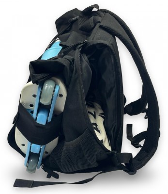 Illustration from the side with skates of GC Rolltop Backpack