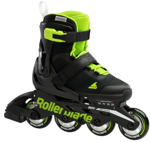 Rollerblade Microblade green inline skate with four wheels for kids and it is adjustable