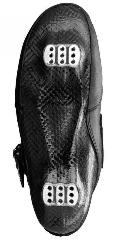 bottom side of the FR RC165 jump and speed slalom inline skate boot in black