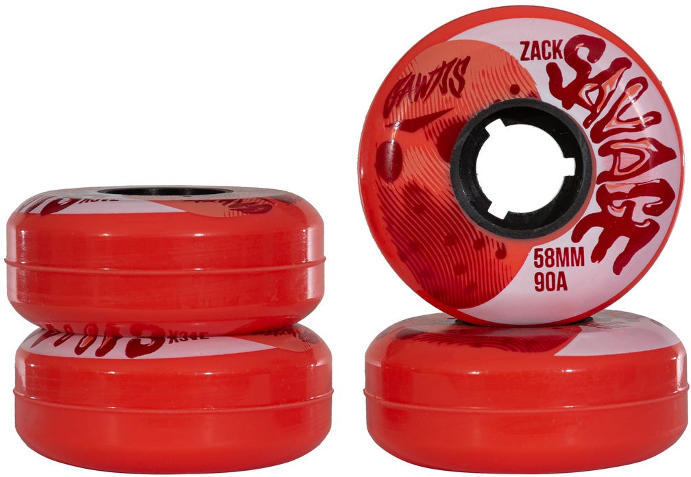 four red aggressive inline skate wheel Gawds Zack Savage 58mm 90A durometer